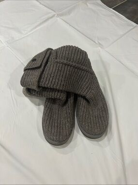 UGG Ribbed Knit Slipper Boots in Taupe